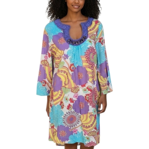Boden Dresses & Skirts - Boden Floral Vibrant Colors 100% Cotton Tunic Dress Embellished Women's US 10